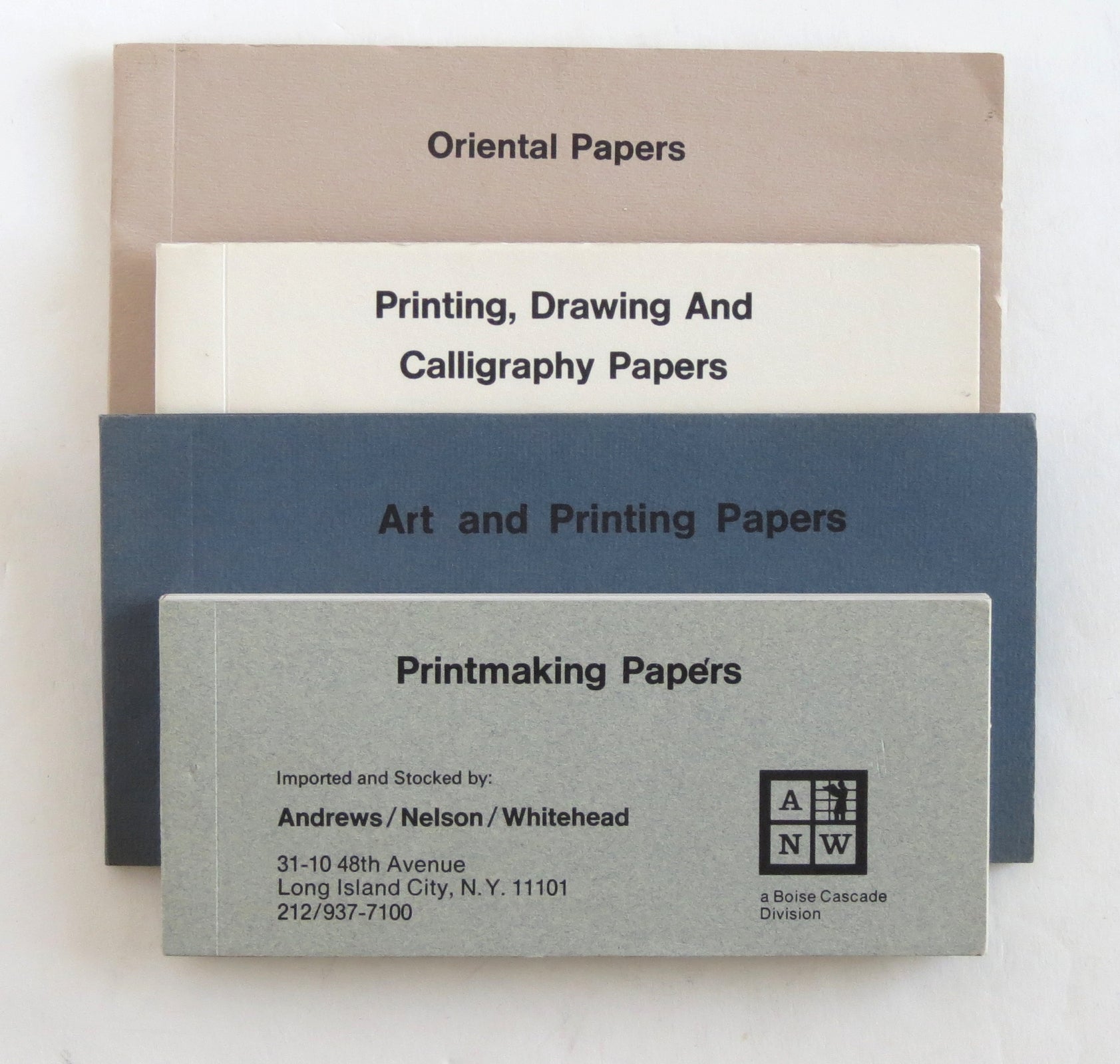 Item #18611 Four specimen books: Printmaking Papers; Printing, Drawing and Calligraphy Papers; Art and Printing Papers; Oriental Papers.