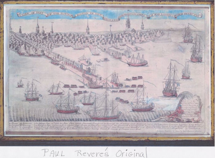 A VIEW OF PART OF THE TOWN OF BOSTON IN NEW ENGLAND AND BRITISH SHIPS OF WAR LANDING THEIR TROOPS! 1768.